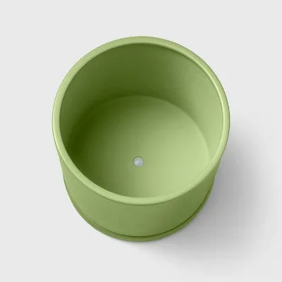 Hilton Carter 9" Wide Ceramic/Metal Indoor Outdoor Planter Pot Green Matte Glaze with Saucer & Rotation