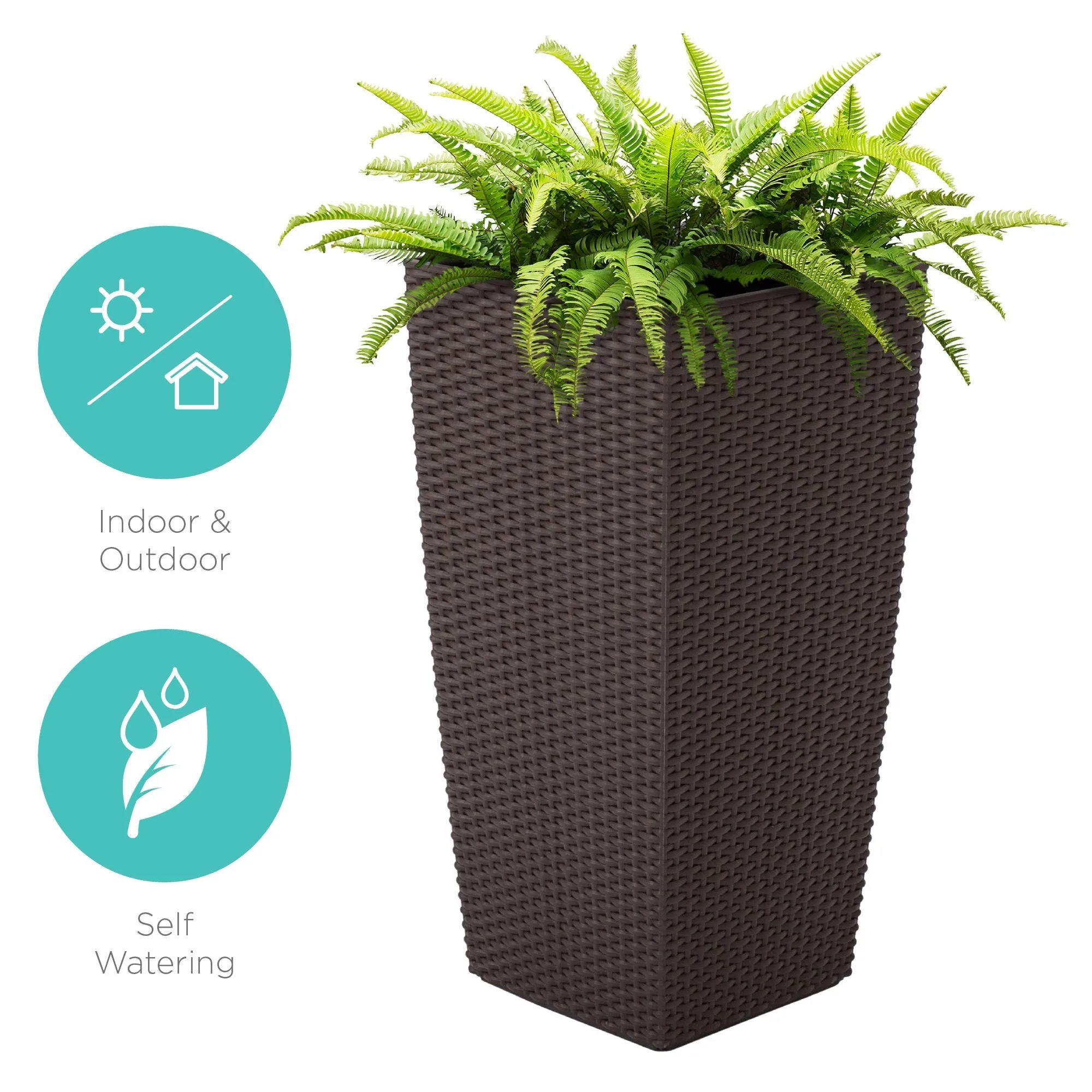 Indoor Outdoor Self-Watering Planter w/ Wheels, Water Gauge