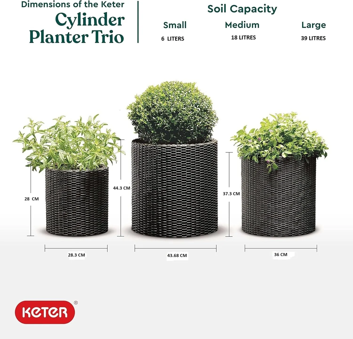 Keter Cylinder Planter- Set of 3 (S M L) - Dark Brown