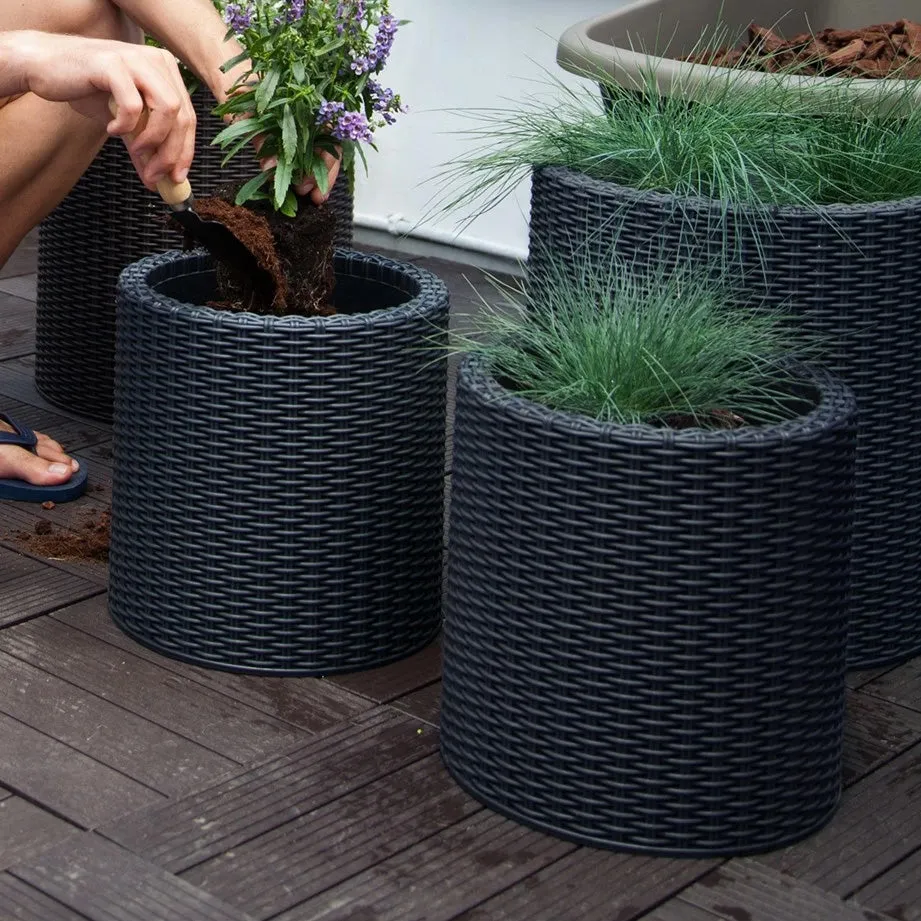 Keter Cylinder Planter- Set of 3 (S M L) - Graphite