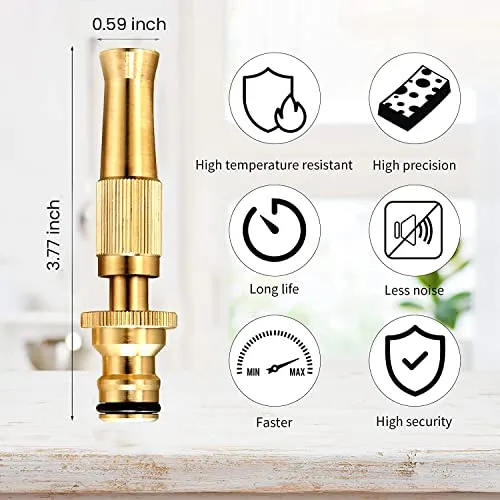 Oriley Pure Brass Water Spray Gun Nozzle Heavy Duty Suitable for 1/2" Hose Pipe Jet Adjustable Pressure Washer for Car Gardening Pets Window & Plants Washing (Brass, 1 Nozzle & Removable Connector)