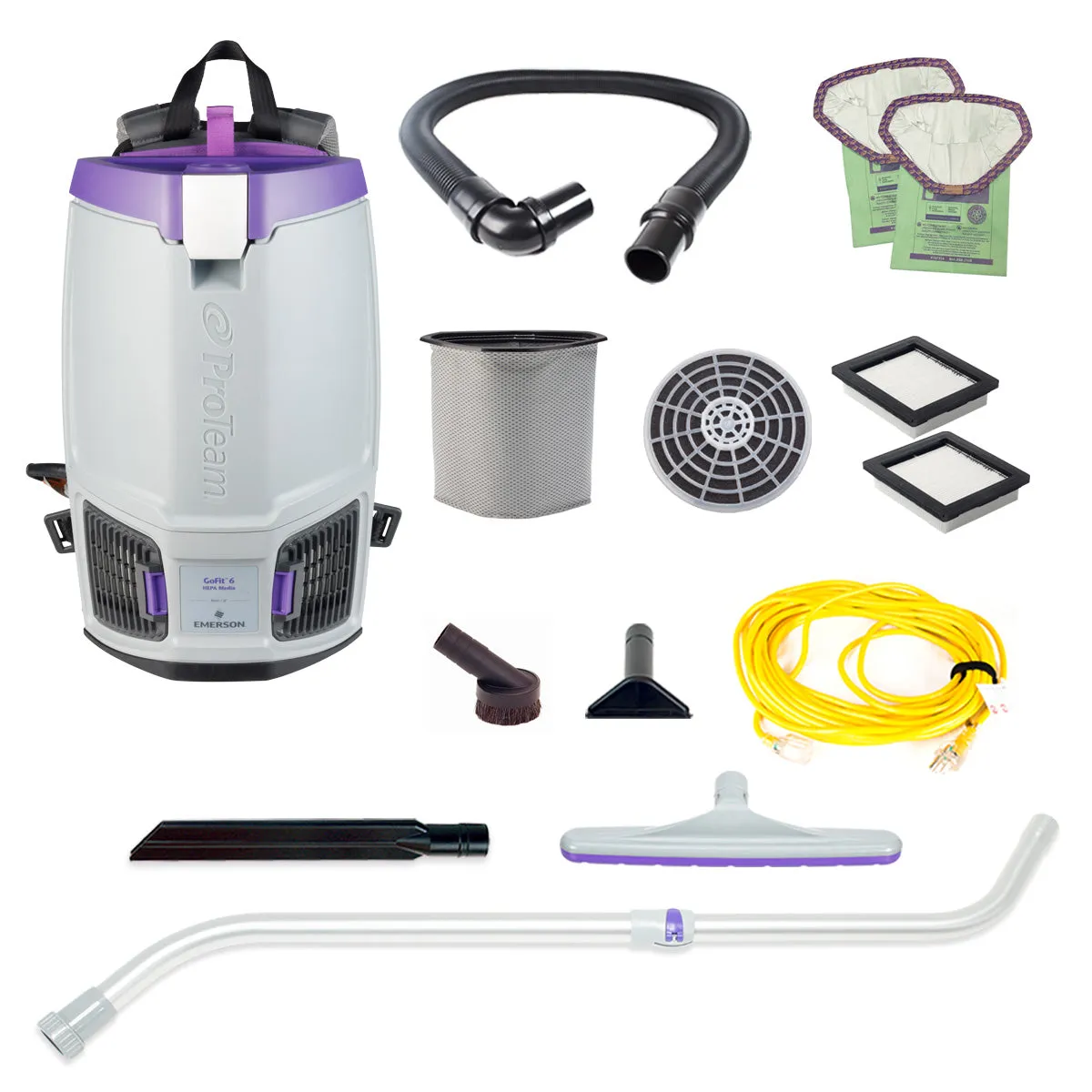 ProTeam 107696 GoFit 6, 6 qt. Backpack Vacuum w/ Xover Multi-Surface Telescoping Wand Tool Kit