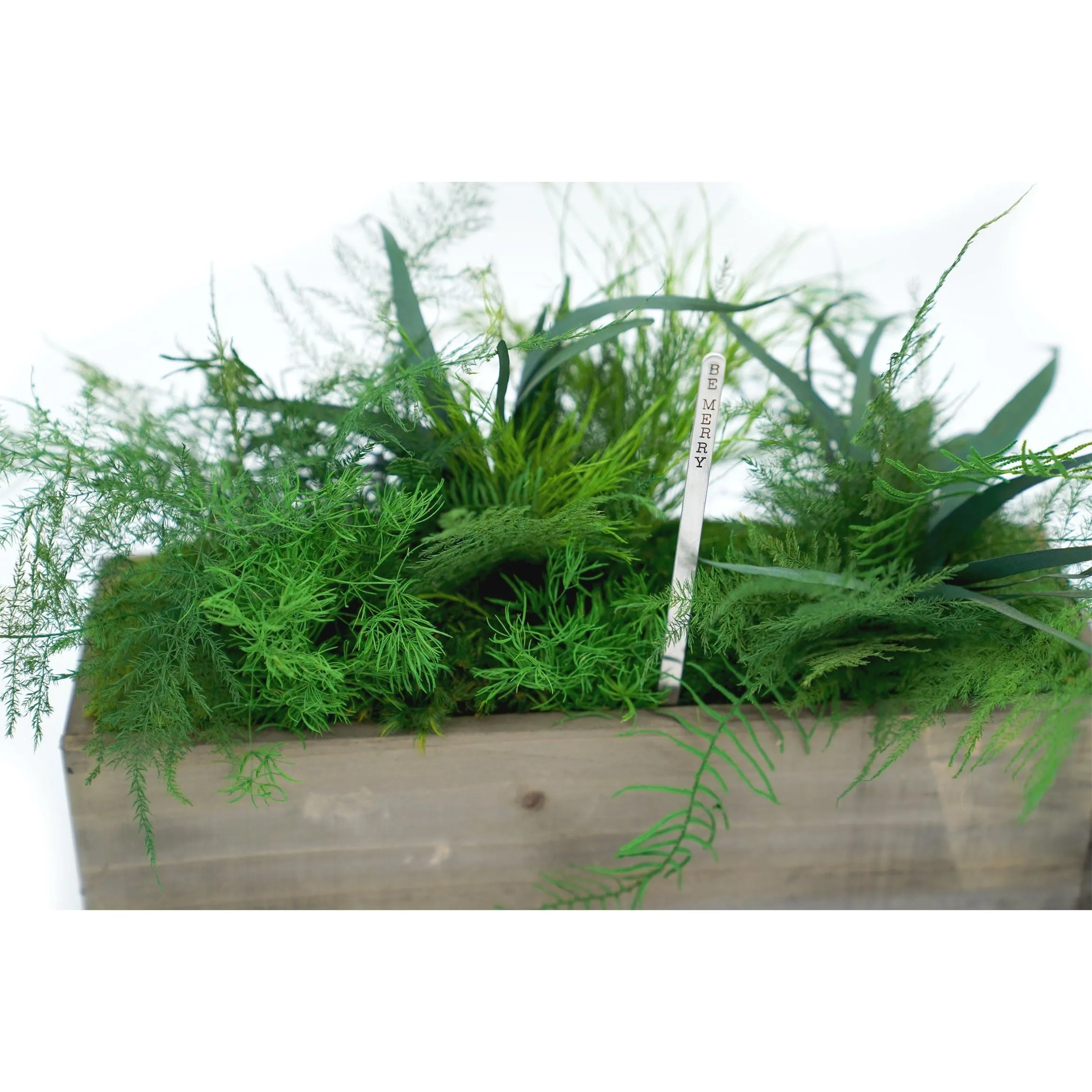 Set of 2 Wooden Planter Boxes With Preserved Moss and Ferns - No Watering