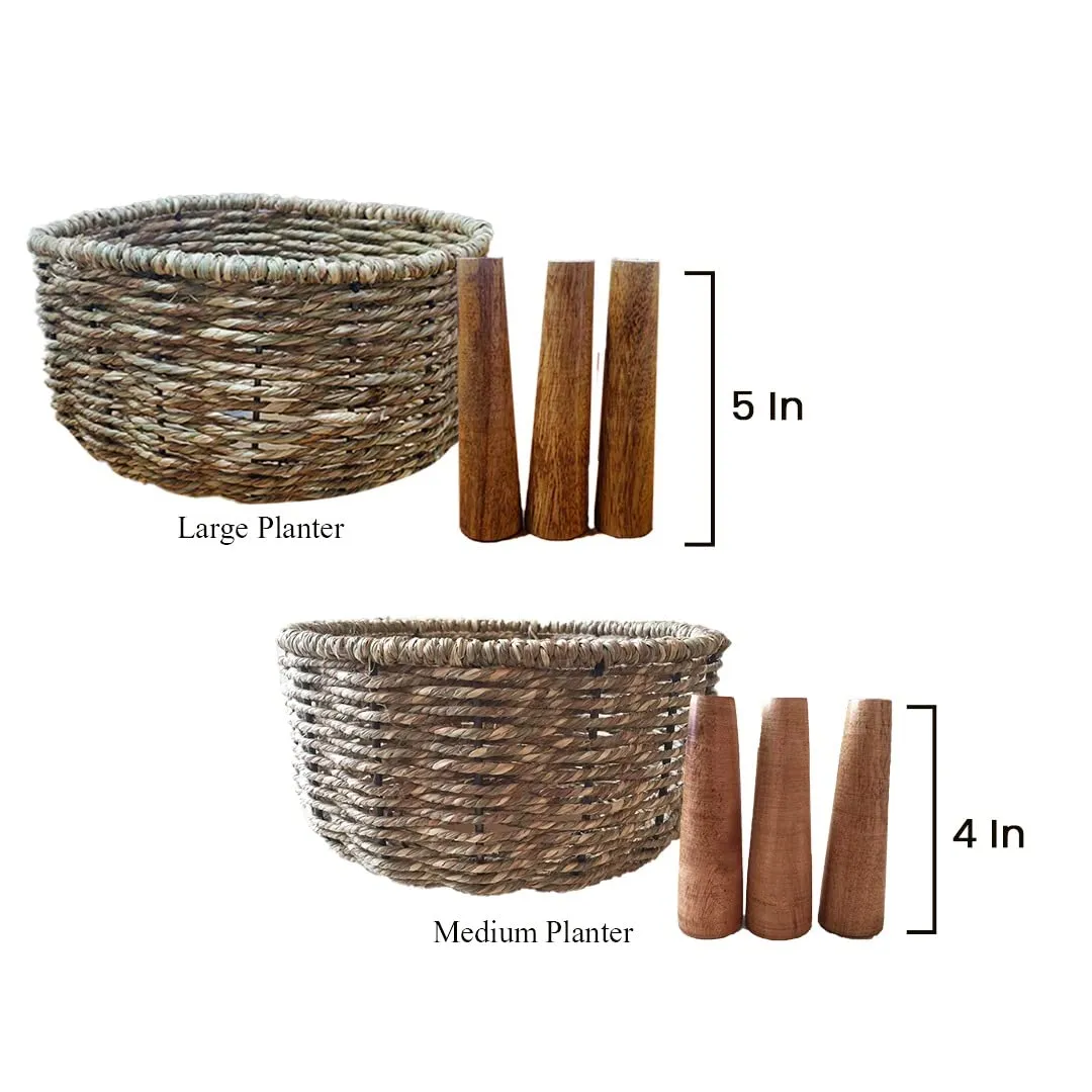 The Advitya Jute Rope Planters with Stand | Durable Plant Container Pot Gamla Basket for Indoor Home Decor & Outdoor Balcony/Garden/Living Room/Bedroom Interior Set of 2 (Medium & Large)