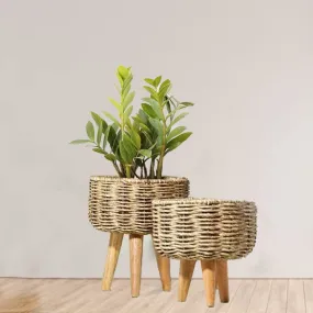 The Advitya Jute Rope Planters with Stand | Durable Plant Container Pot Gamla Basket for Indoor Home Decor & Outdoor Balcony/Garden/Living Room/Bedroom Interior Set of 2 (Medium & Large)