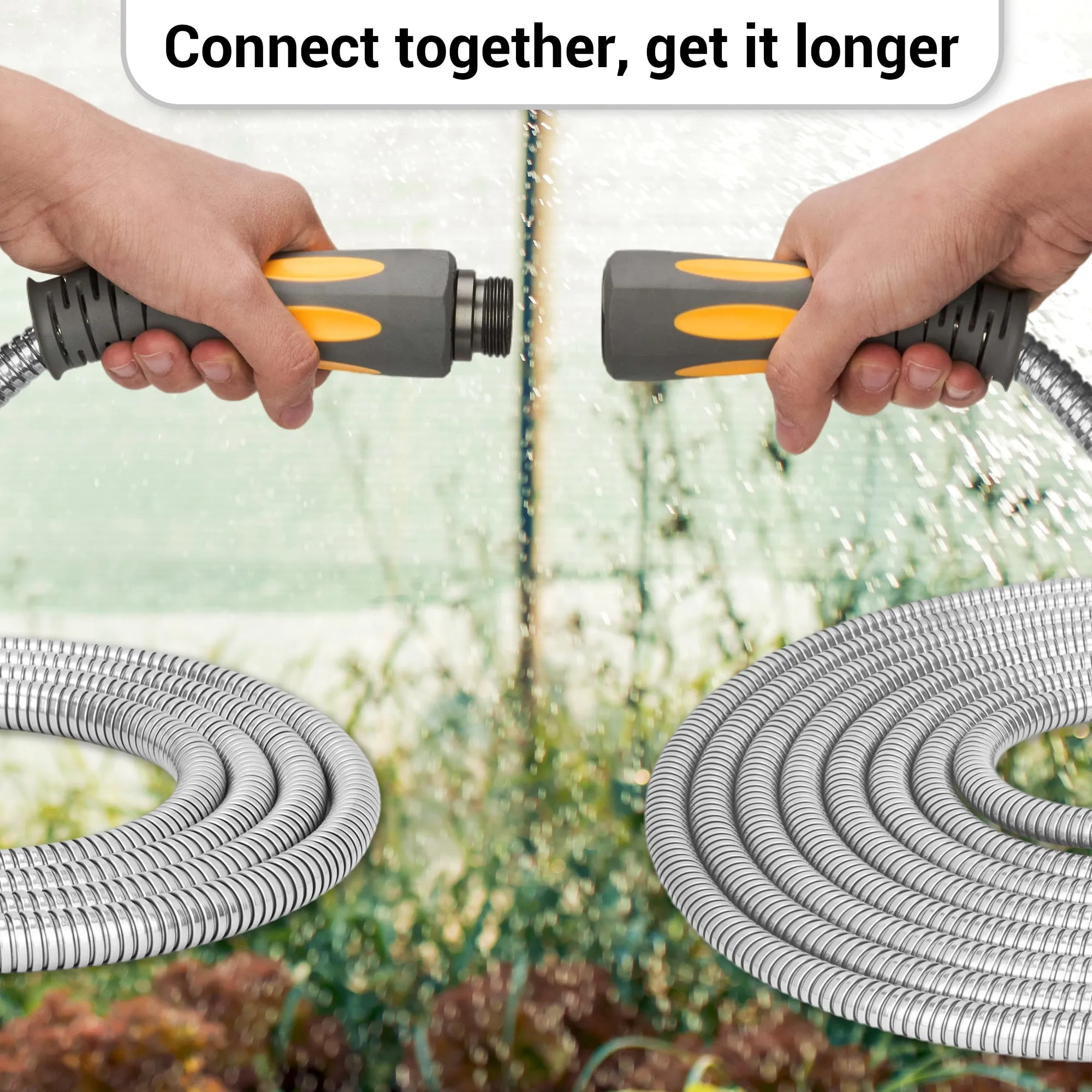 TheFitLife Flexible Metal Garden Hose - 25 FT Lightweight Stainless Steel Water Hose with Solid Fittings and Sprayer Nozzle - Leak Proof, Kink Free, Anti-rust, Large Diameter, Durable and Easy Storage