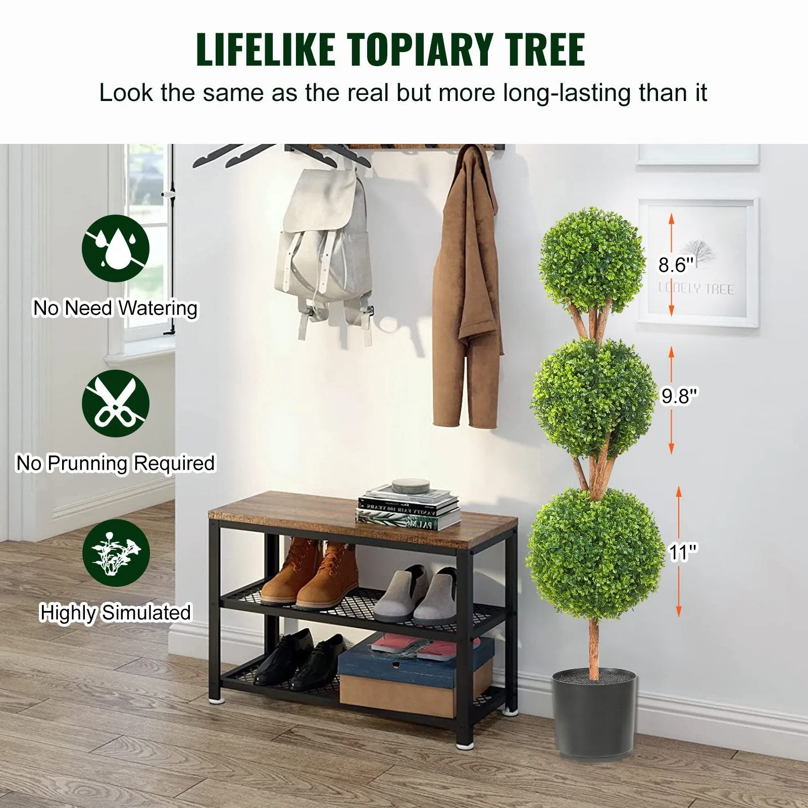 Vevor 48" Artificial Boxwood Topiaries 2-Pack with Planters 3-Ball Shape Faux Trees Indoor/Outdoor New