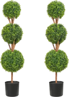 Vevor 48" Artificial Boxwood Topiaries 2-Pack with Planters 3-Ball Shape Faux Trees Indoor/Outdoor New